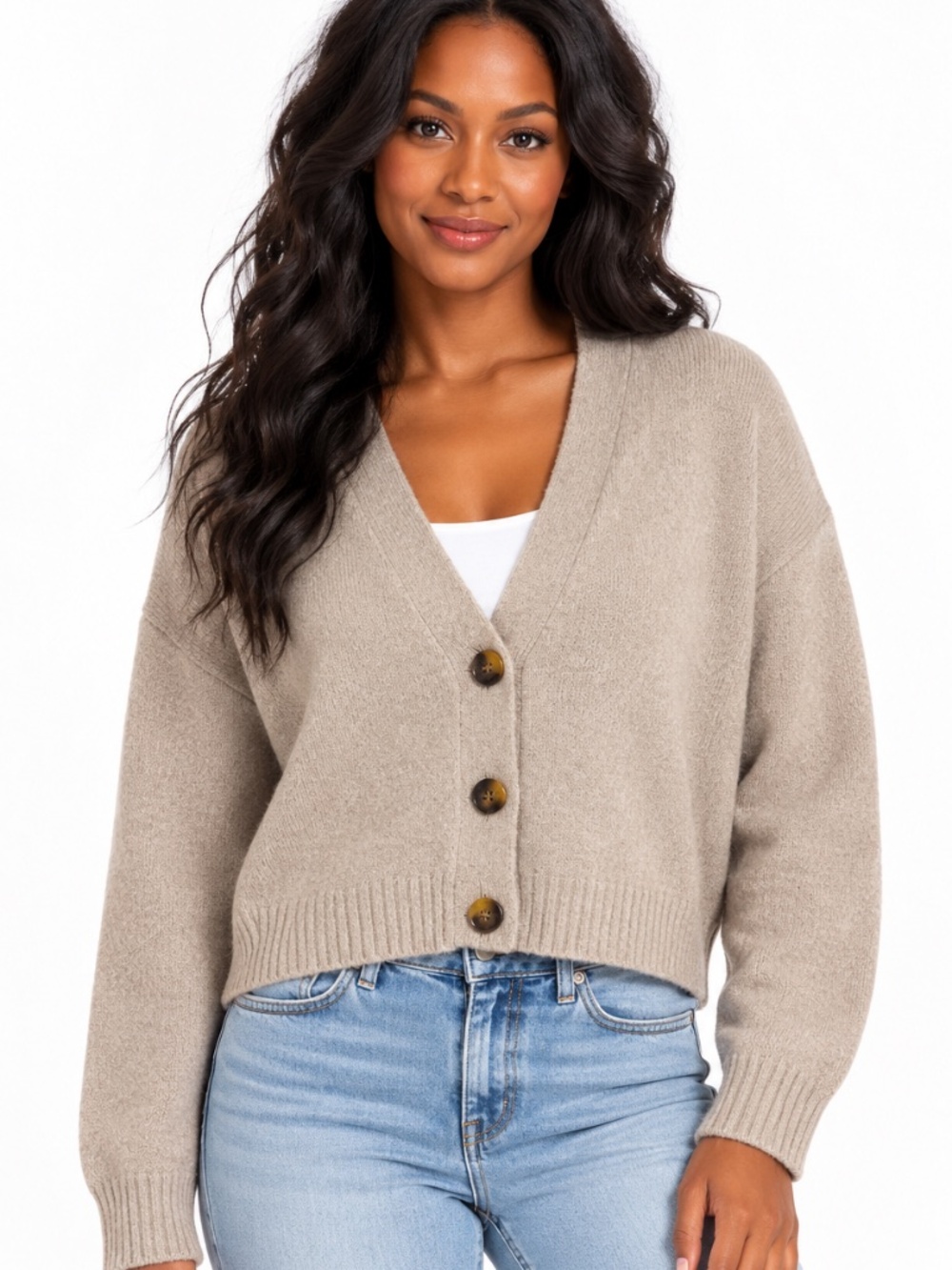 Crop Cardigan in Beige Oatmeal Heather by Nordstrom's house brand BP